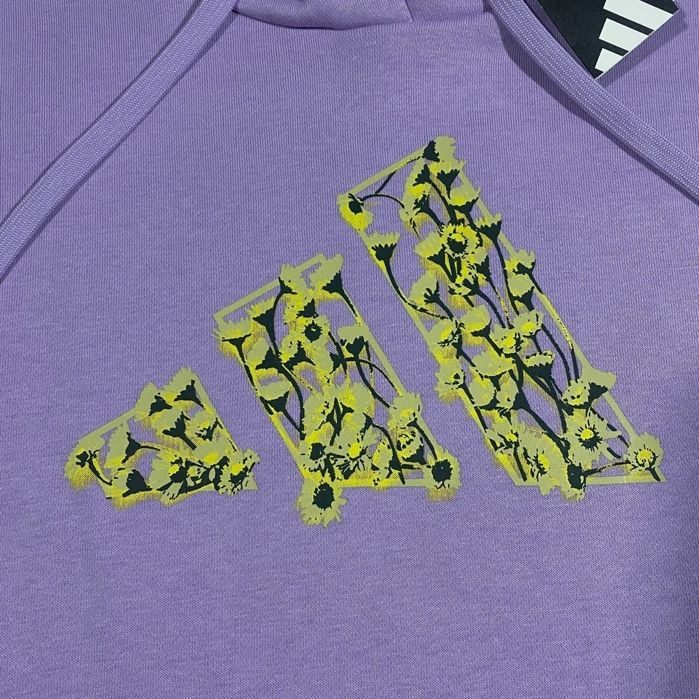 Adidas Trefoil Floral Logo Hoodie Womens XXL Pastel Purple Plum Pullover Fleece